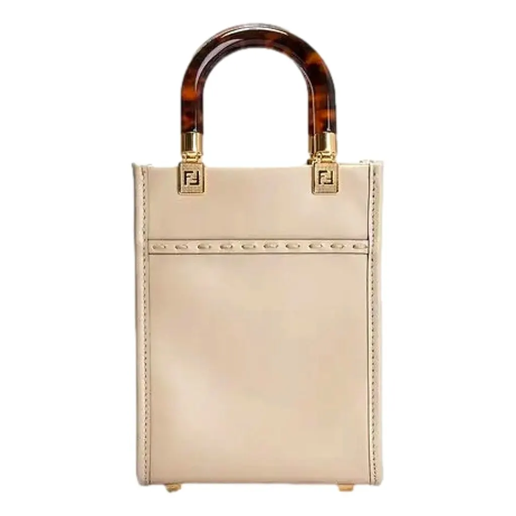 Fendi Mini Sunshine Shopper Tote Crossbody Nude Calfskin Snake Print Beige Leather Never worn - Back View