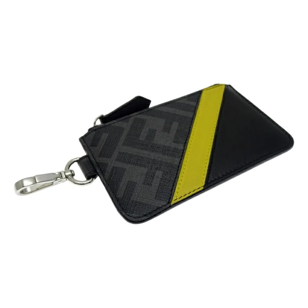 Fendi Diagonal Black Sunflower Yellow Calf Leather Coincase Keychain Wallet Black Canvas Never worn - Inside View