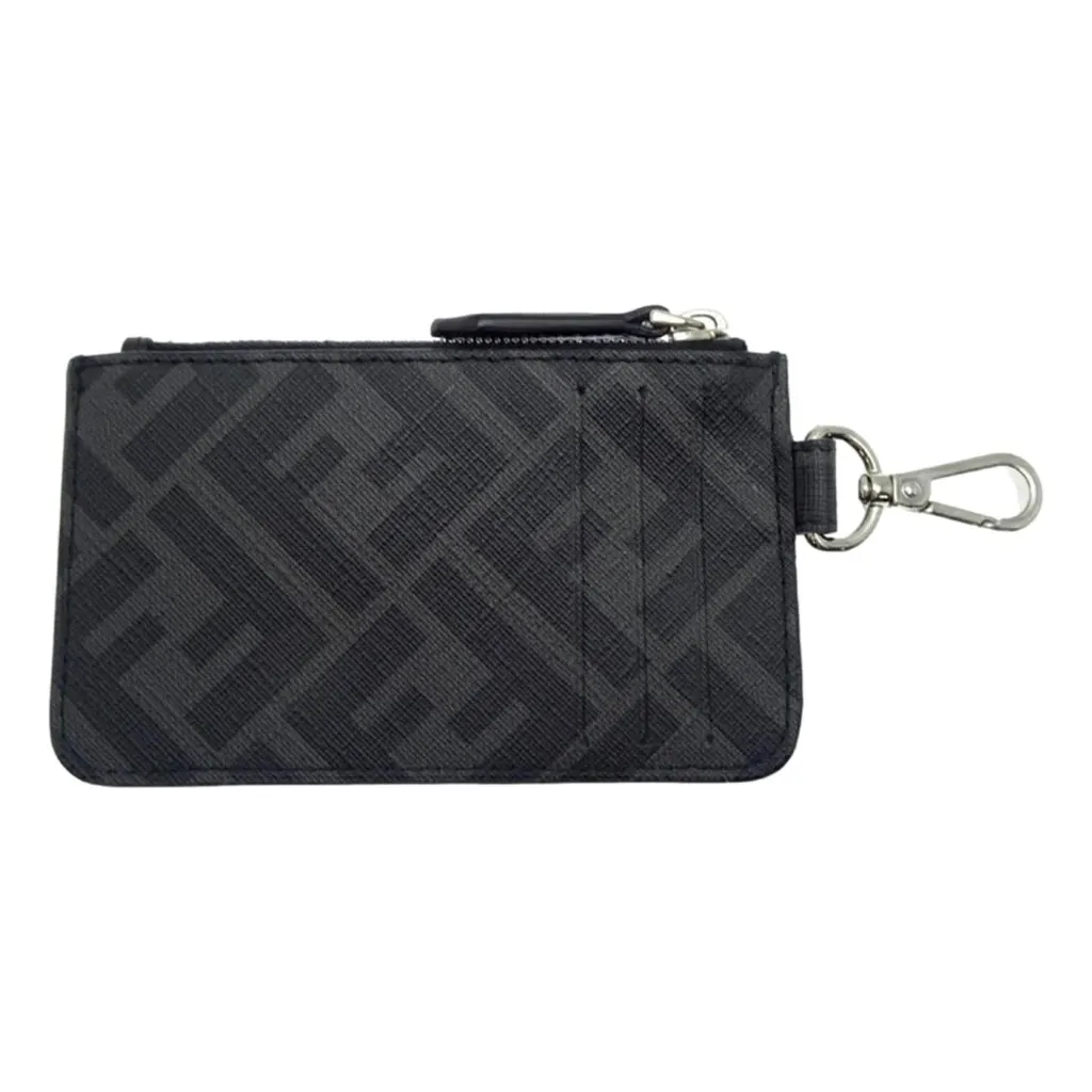 Fendi Diagonal Black Sunflower Yellow Calf Leather Coincase Keychain Wallet Black Canvas Never worn - Model View