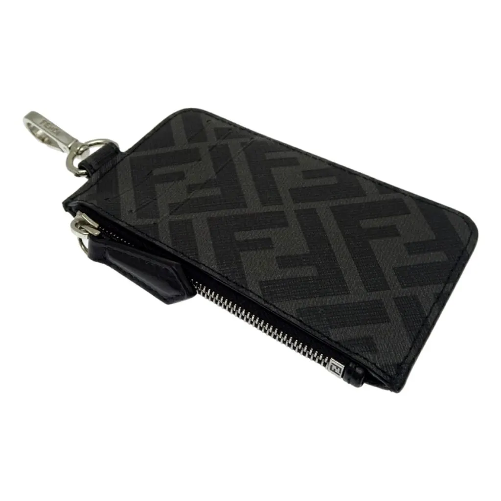 Fendi Diagonal Black Sunflower Yellow Calf Leather Coincase Keychain Wallet Black Canvas Never worn - Box View