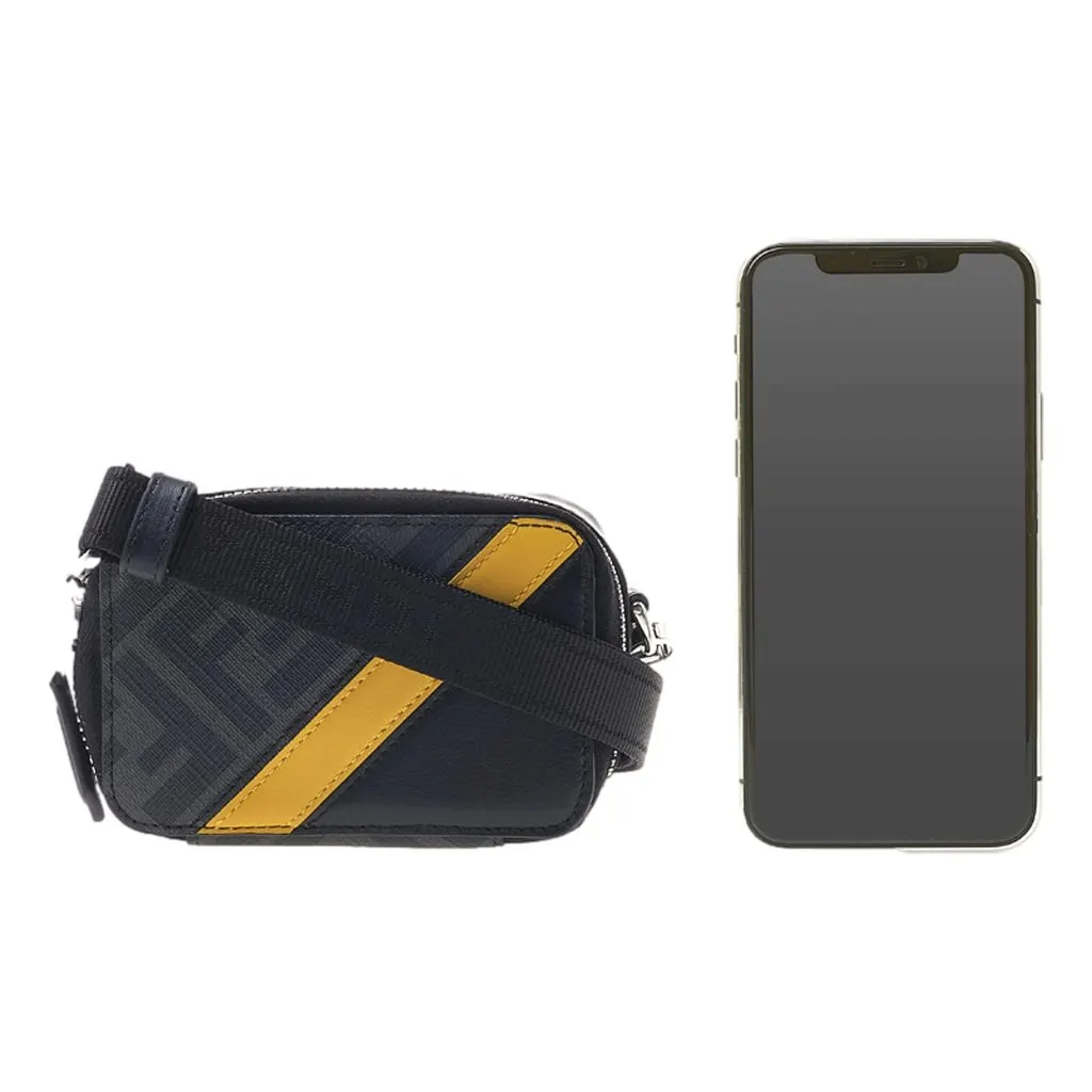 Fendi FF Diagonal Stripe Mini Camera Crossbody Bag Black Canvas Leather Black Canvas Never worn - Back View