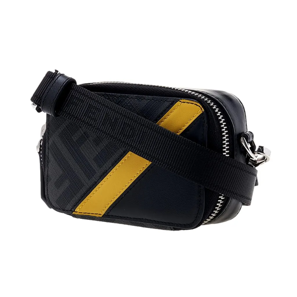 Fendi FF Diagonal Stripe Mini Camera Crossbody Bag Black Canvas Leather Black Canvas Never worn - Inside View