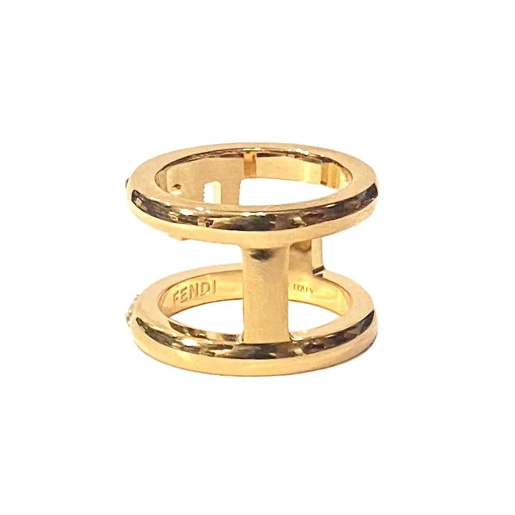 Fendi First Gold Finish Metal and White Crystal Small Fashion Ring Gold Never worn - Back View