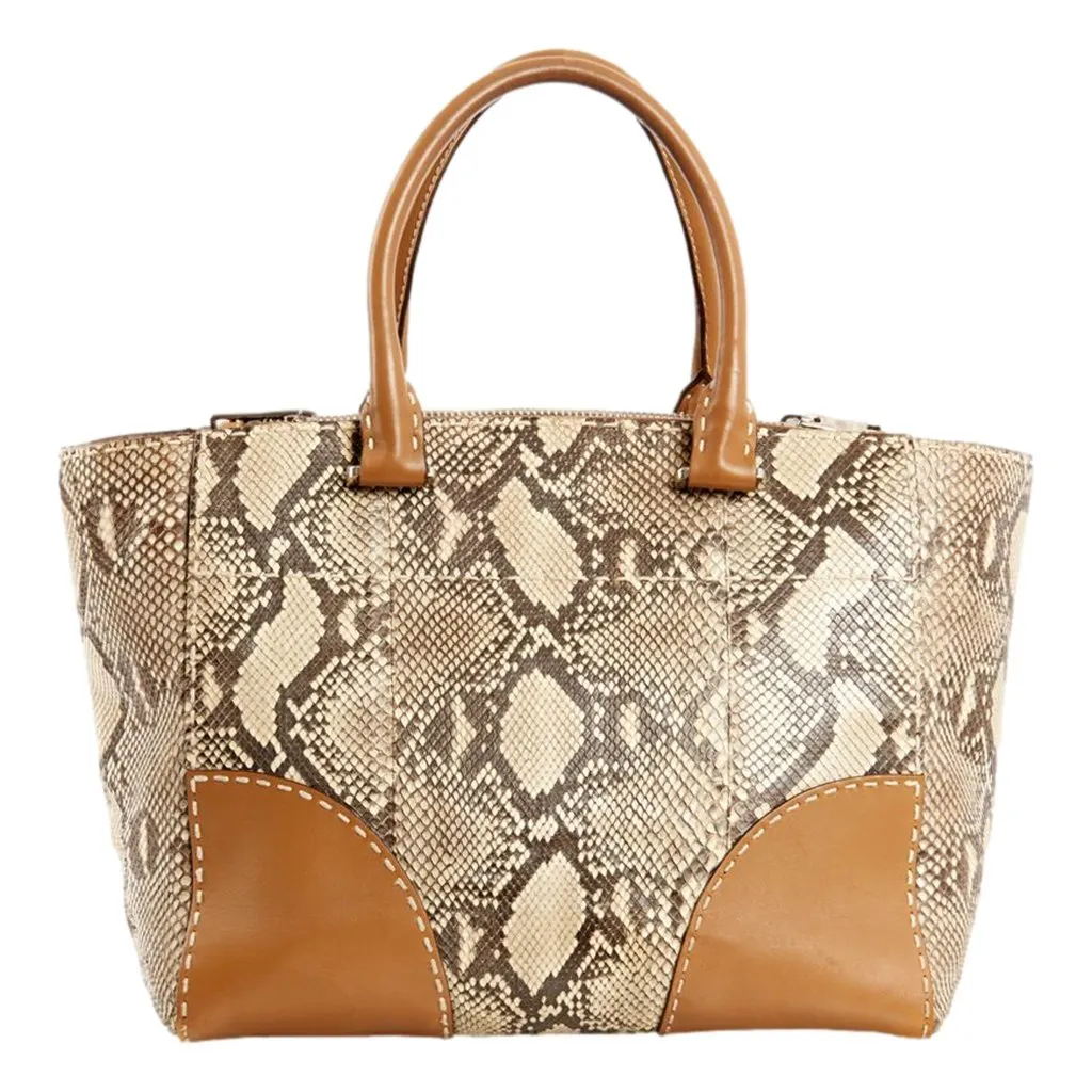 Prada Galleria Natural Python Leather Brown Double Zip Tote Handbag Brown Leather Never worn - Inside View