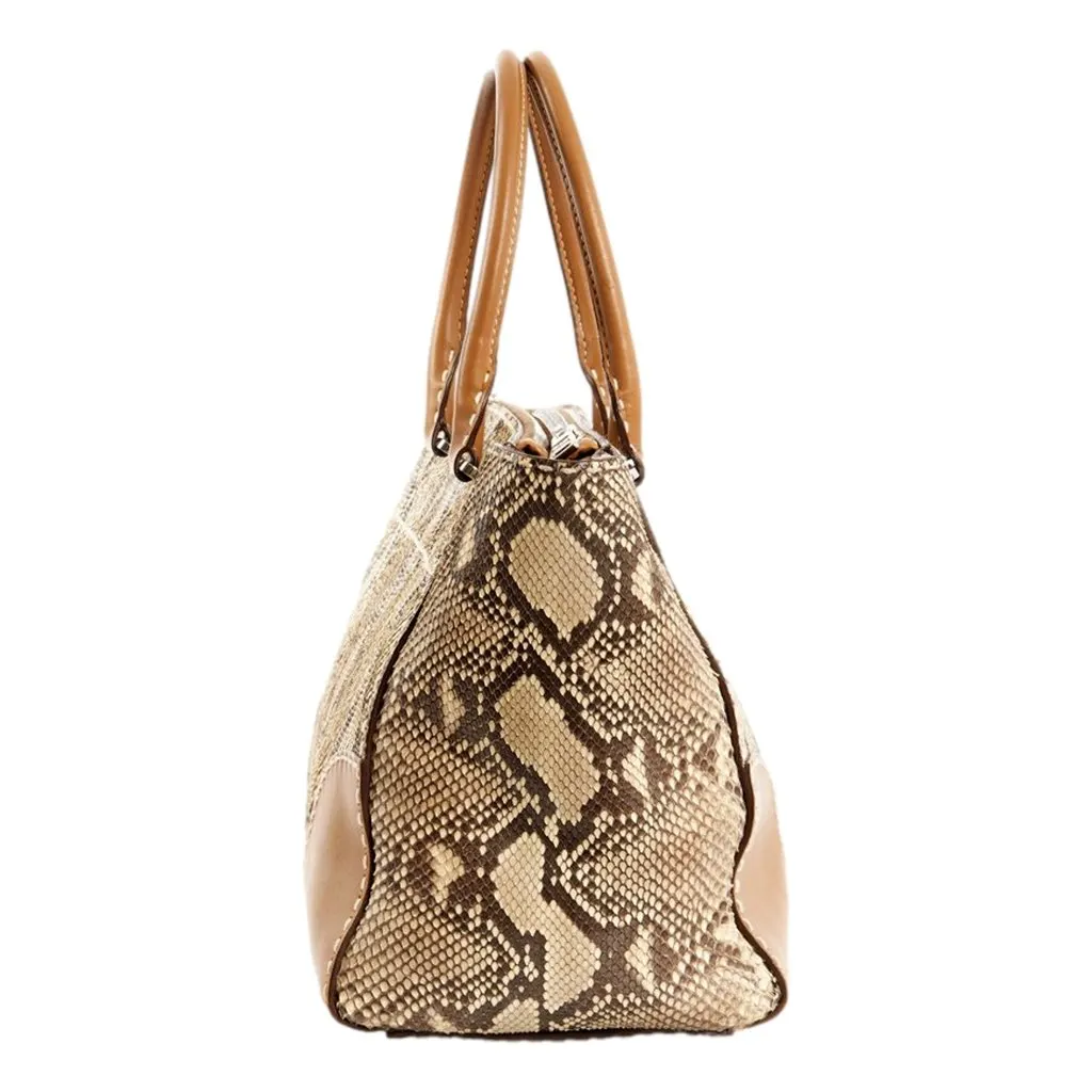 Prada Galleria Natural Python Leather Brown Double Zip Tote Handbag Brown Leather Never worn - Model View