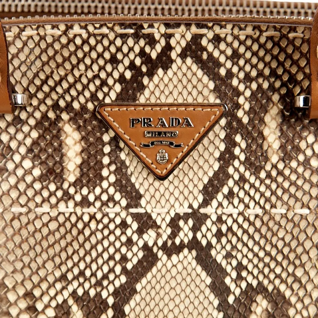 Prada Galleria Natural Python Leather Brown Double Zip Tote Handbag Brown Leather Never worn - Box View