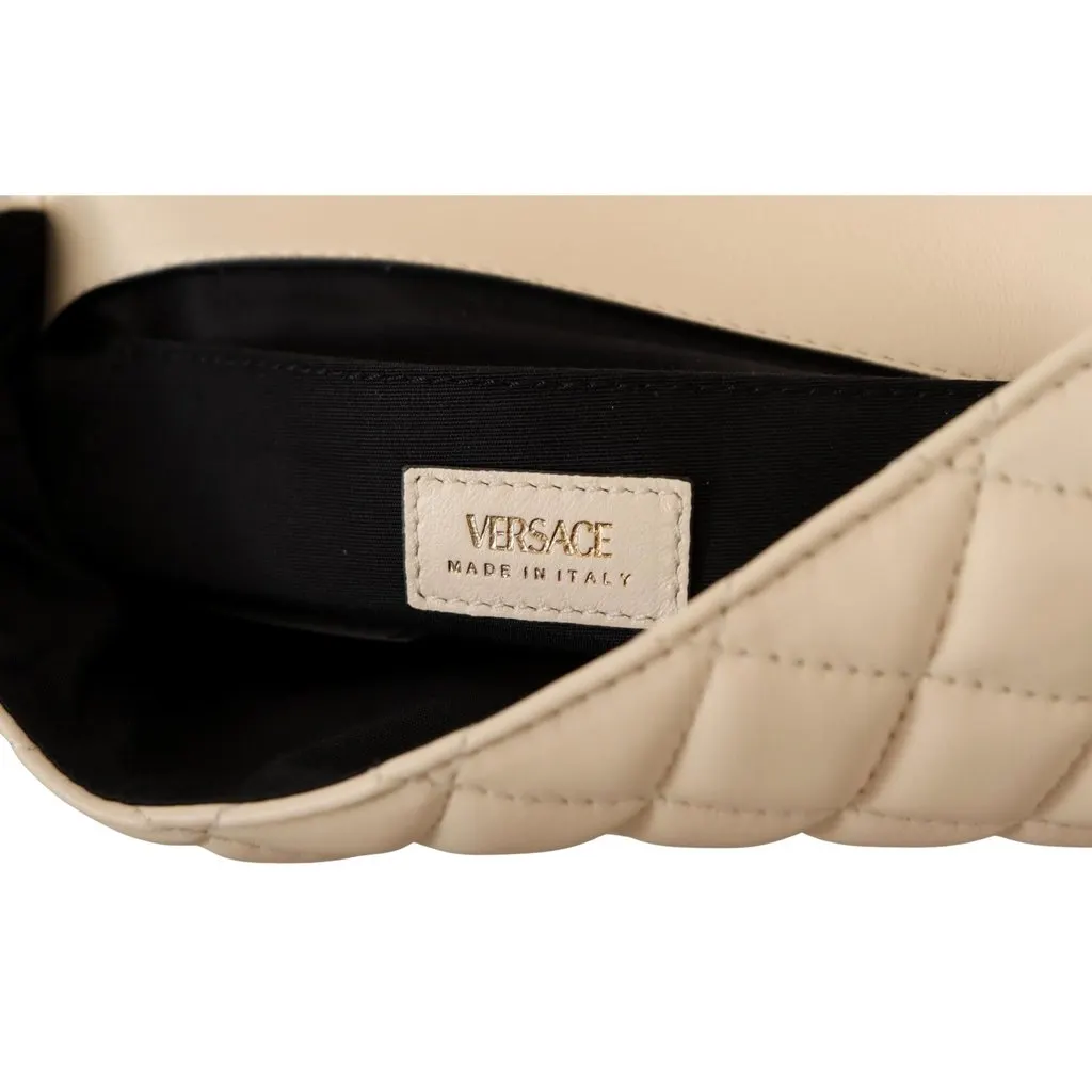 Versace La Medusa Beige Quilted Lamb Leather Large Shoulder Bag White Leather Never worn - Box View