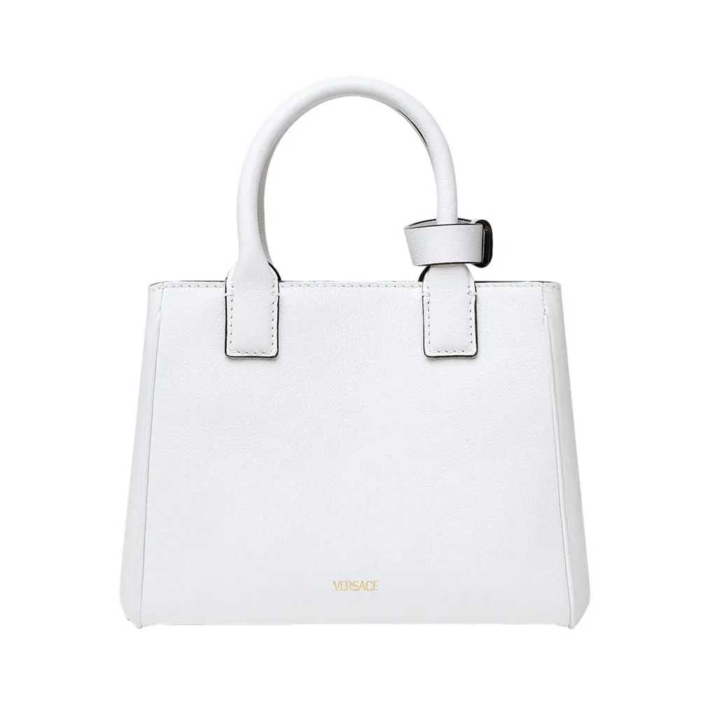 Versace La Medusa White Leather Small Crossbody Tote Bag Gold Plaque Chain White Leather Never worn - Back View