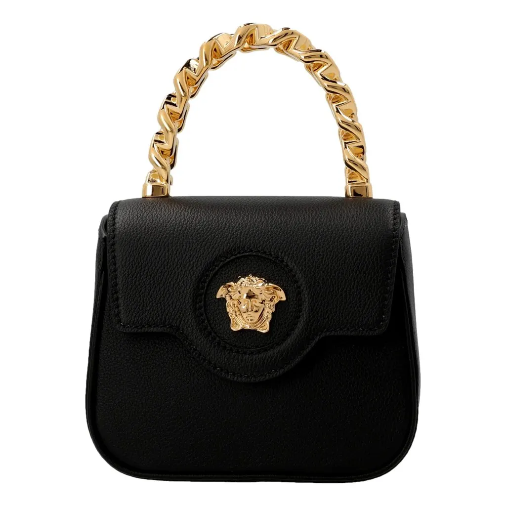 Versace Mini Top Handle Black Vitello Leather Designer Handbag Black Leather Never worn - Front View