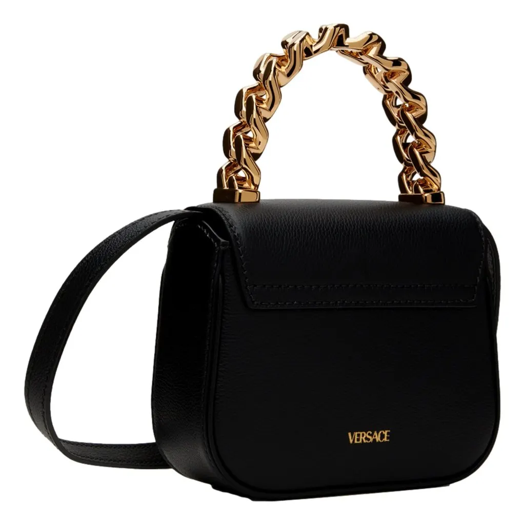 Versace Mini Top Handle Black Vitello Leather Designer Handbag Black Leather Never worn - Back View
