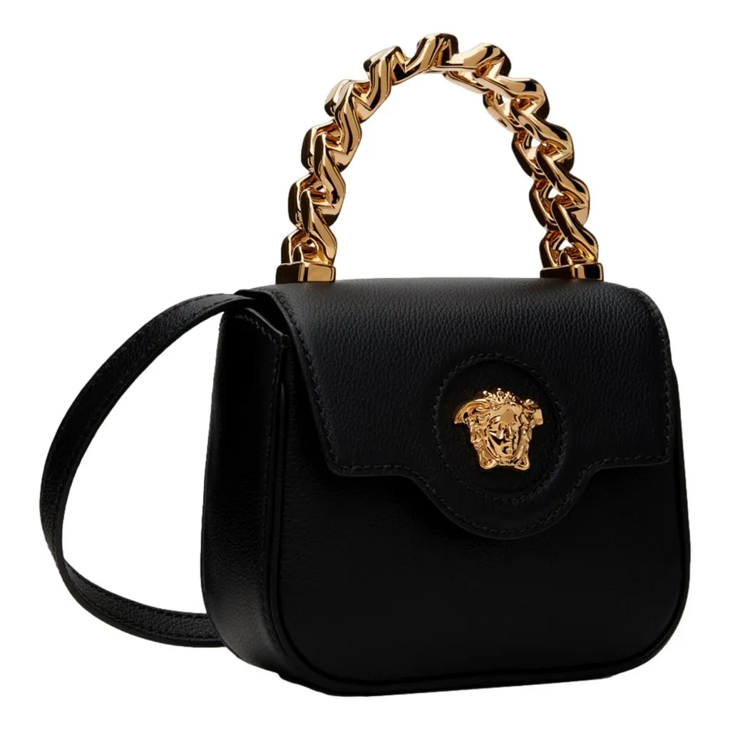 Versace Mini Top Handle Black Vitello Leather Designer Handbag Black Leather Never worn - Inside View