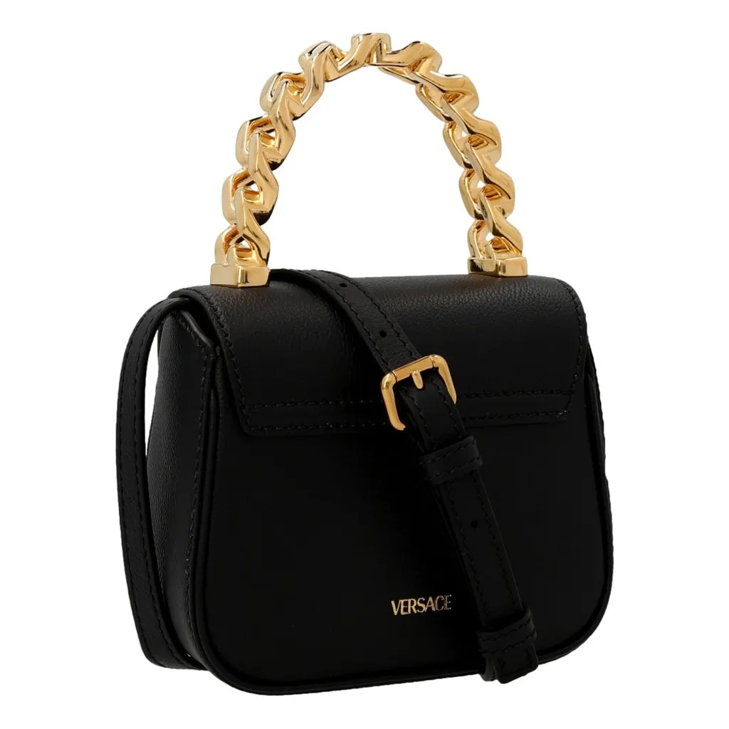 Versace Mini Top Handle Black Vitello Leather Designer Handbag Black Leather Never worn - Model View
