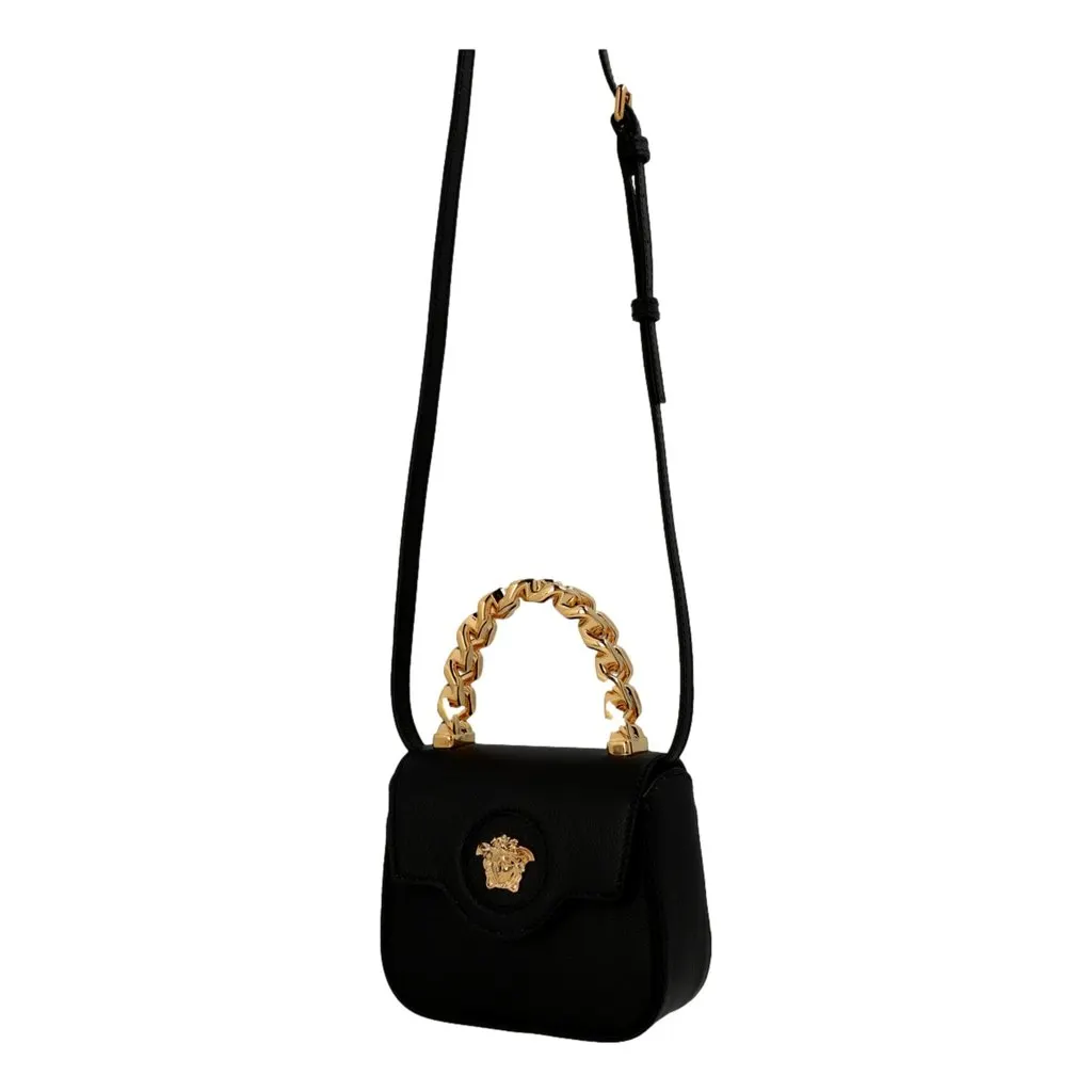 Versace Mini Top Handle Black Vitello Leather Designer Handbag Black Leather Never worn - Box View