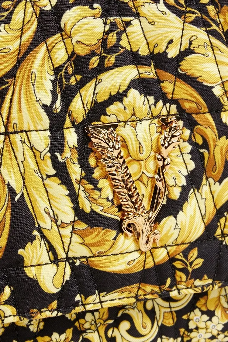 Versace Virtus Barocco Print Quilted Silk Shoulder Bag Black Gold Black Canvas Never worn - Inside View