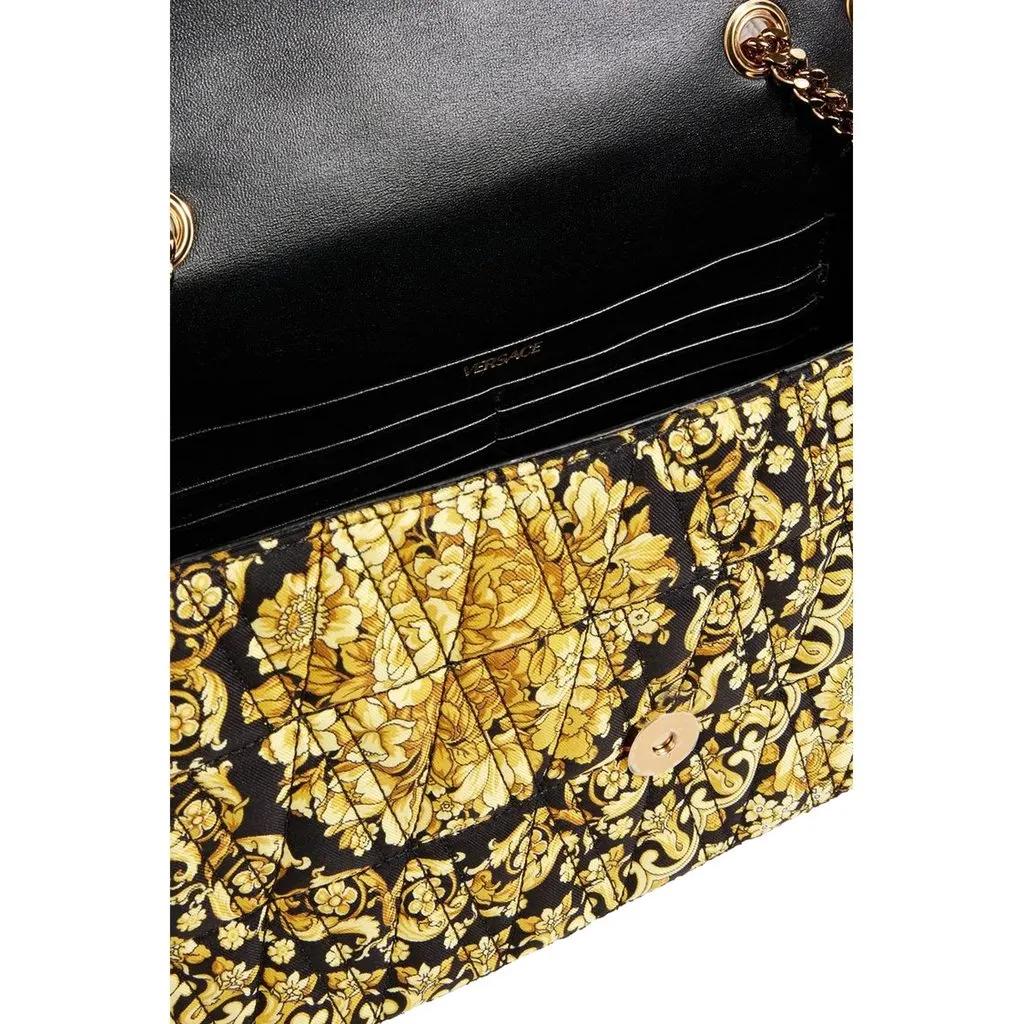 Versace Virtus Barocco Print Quilted Silk Shoulder Bag Black Gold Black Canvas Never worn - Model View