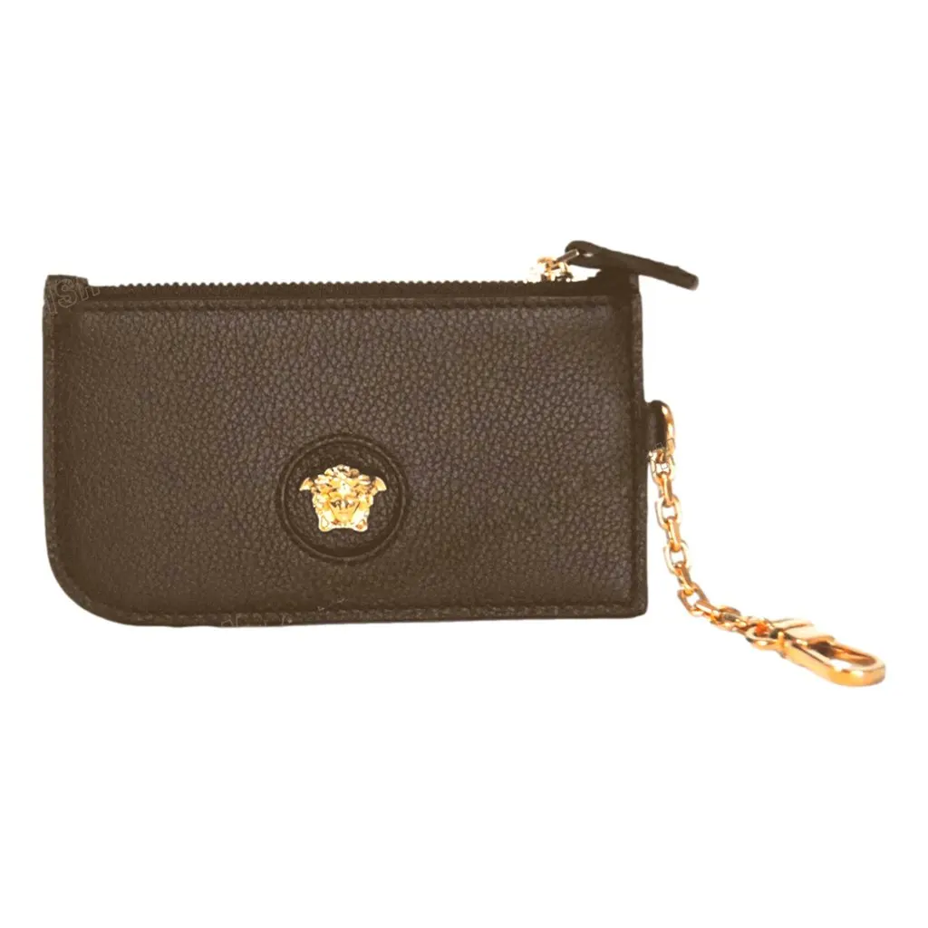 Versace La Medusa Khaki Vitello Card Case Key Chain Green Leather Never worn - Front View