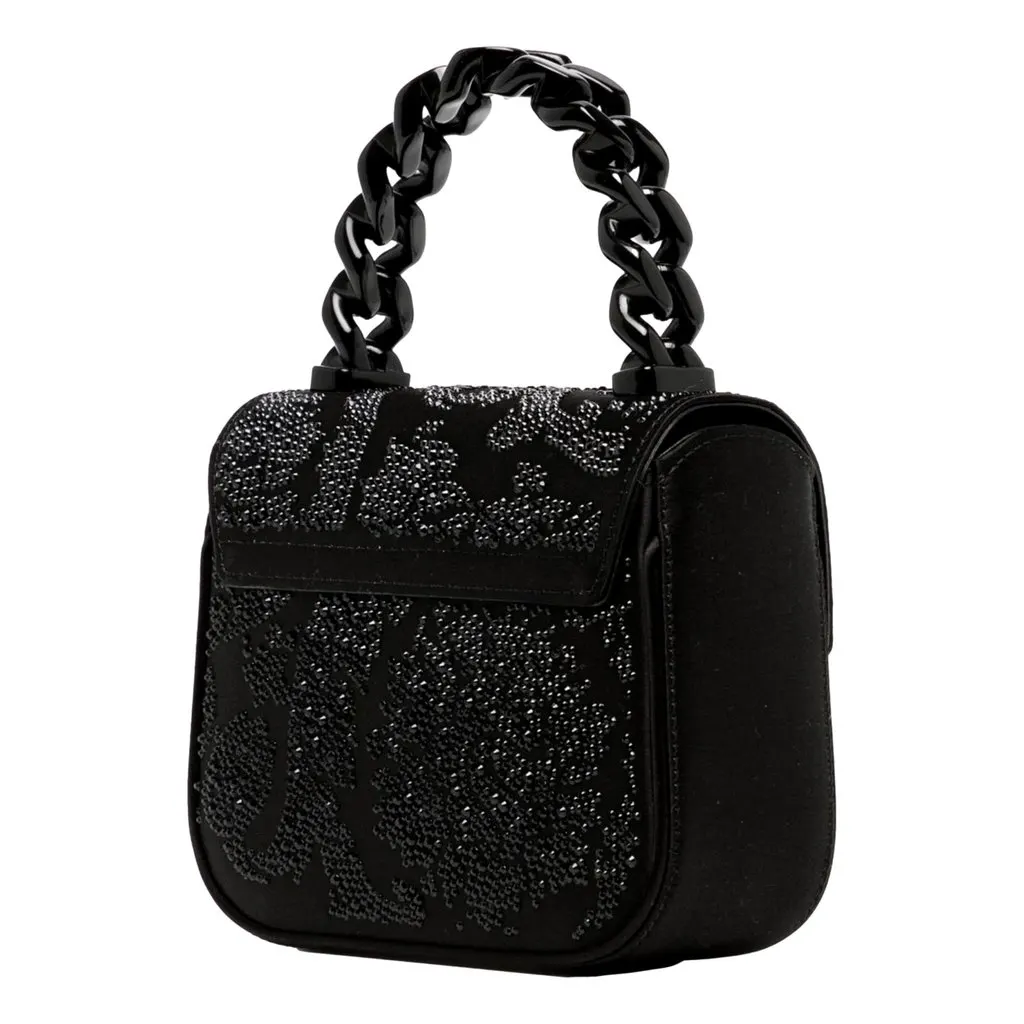 Versace La Medusa Crystal Mini Top Handle Tote Crossbody Black Silk Black Canvas Never worn - Back View
