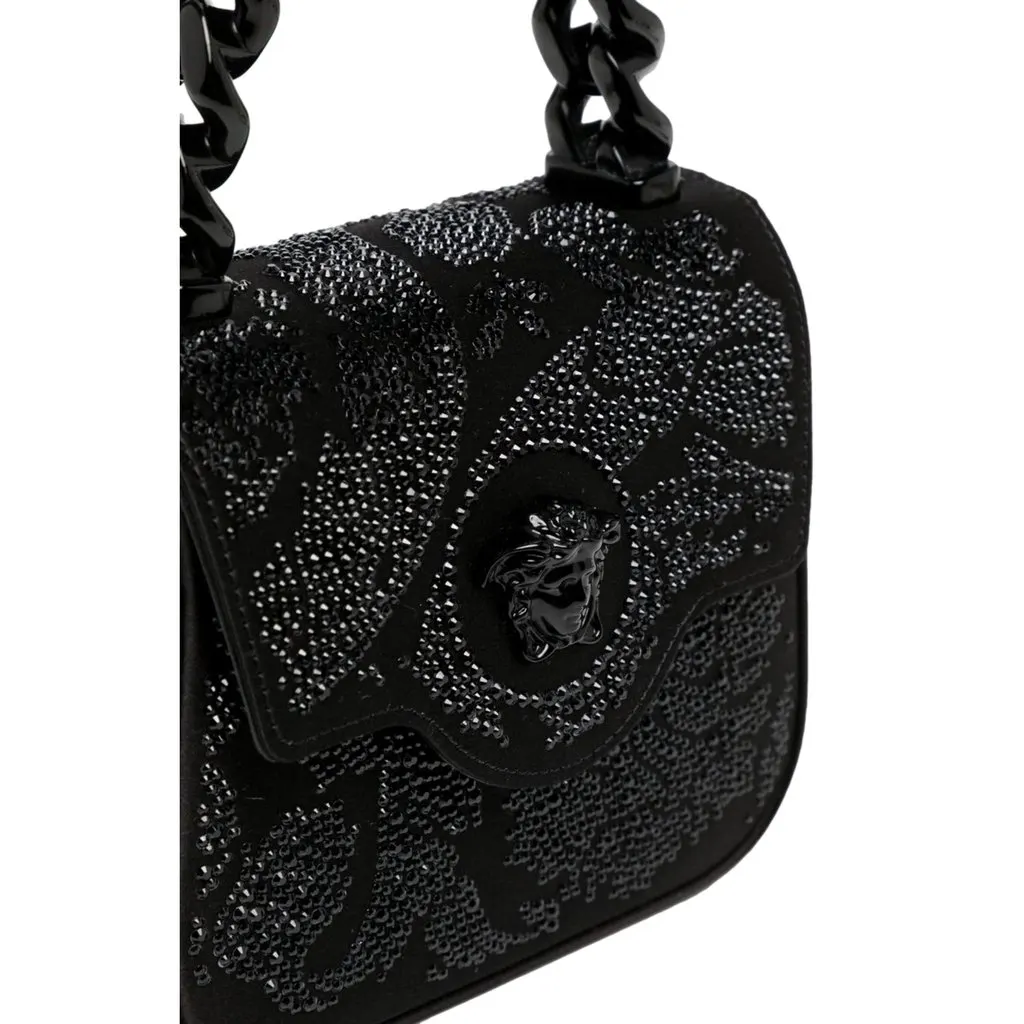 Versace La Medusa Crystal Mini Top Handle Tote Crossbody Black Silk Black Canvas Never worn - Inside View