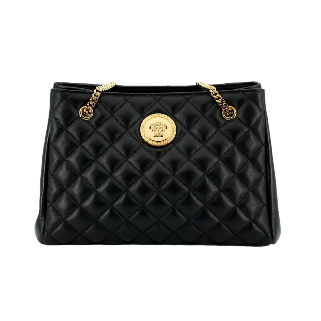 Versace La Medusa Black Quilted Nappa Leather Large Tote Bag Black Leather Never worn - Back View