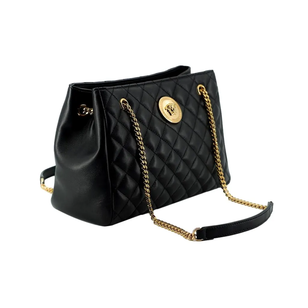Versace La Medusa Black Quilted Nappa Leather Large Tote Bag Black Leather Never worn - Model View