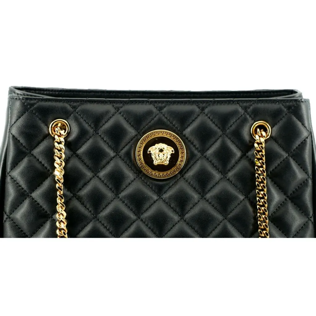 Versace La Medusa Black Quilted Nappa Leather Large Tote Bag Black Leather Never worn - Box View