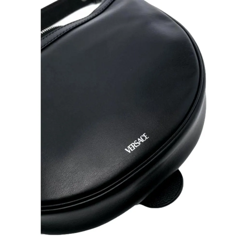 Versace La Medusa Repeat Small Hobo Shoulder Bag Black Calfskin Leather Black Leather Never worn - Inside View