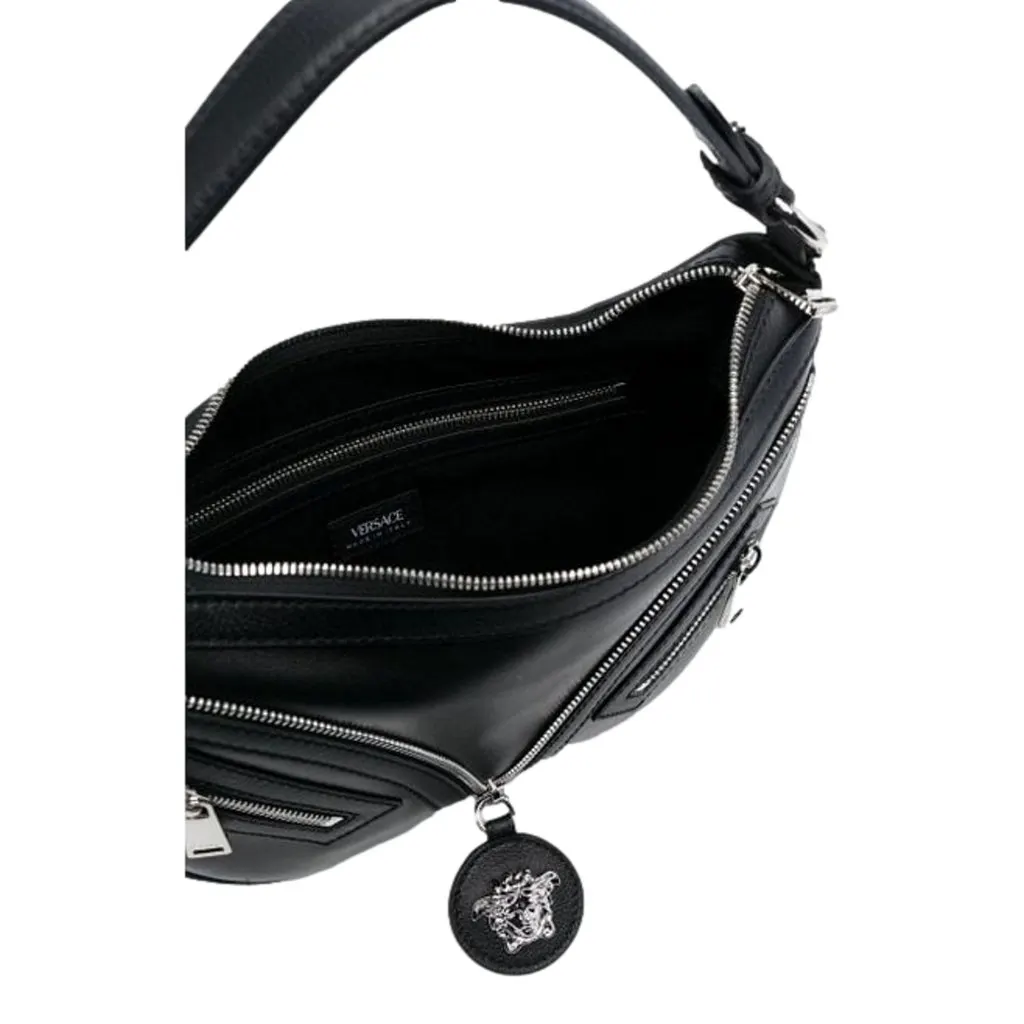 Versace La Medusa Repeat Small Hobo Shoulder Bag Black Calfskin Leather Black Leather Never worn - Box View