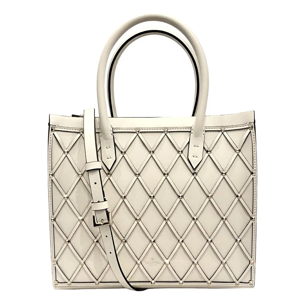 Valentino Beehive Lattice Ivory Studded Calfskin Leather Crossbody Tote Bag White Leather Never worn - Front View