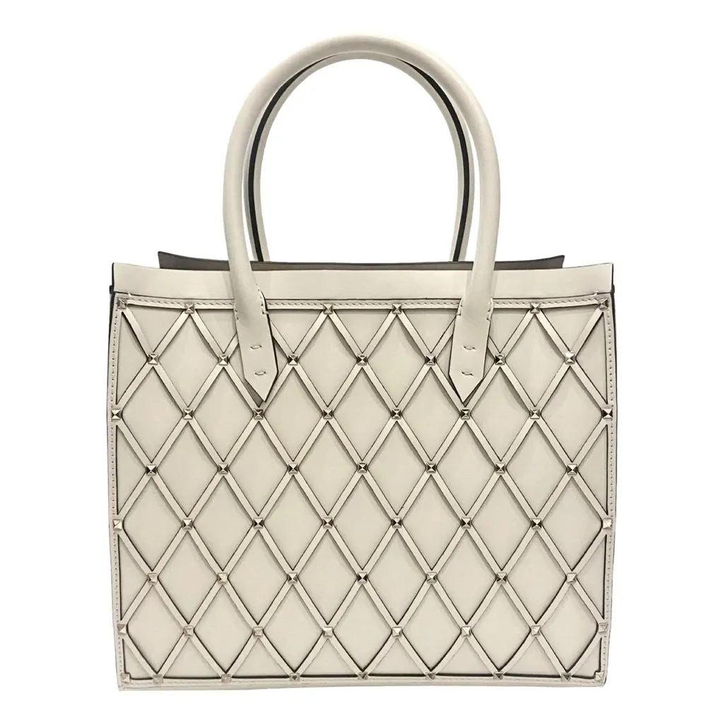 Valentino Garavani Beehive Lattice Ivory Studded Leather Crossbody Tote White Leather Never worn - Back View