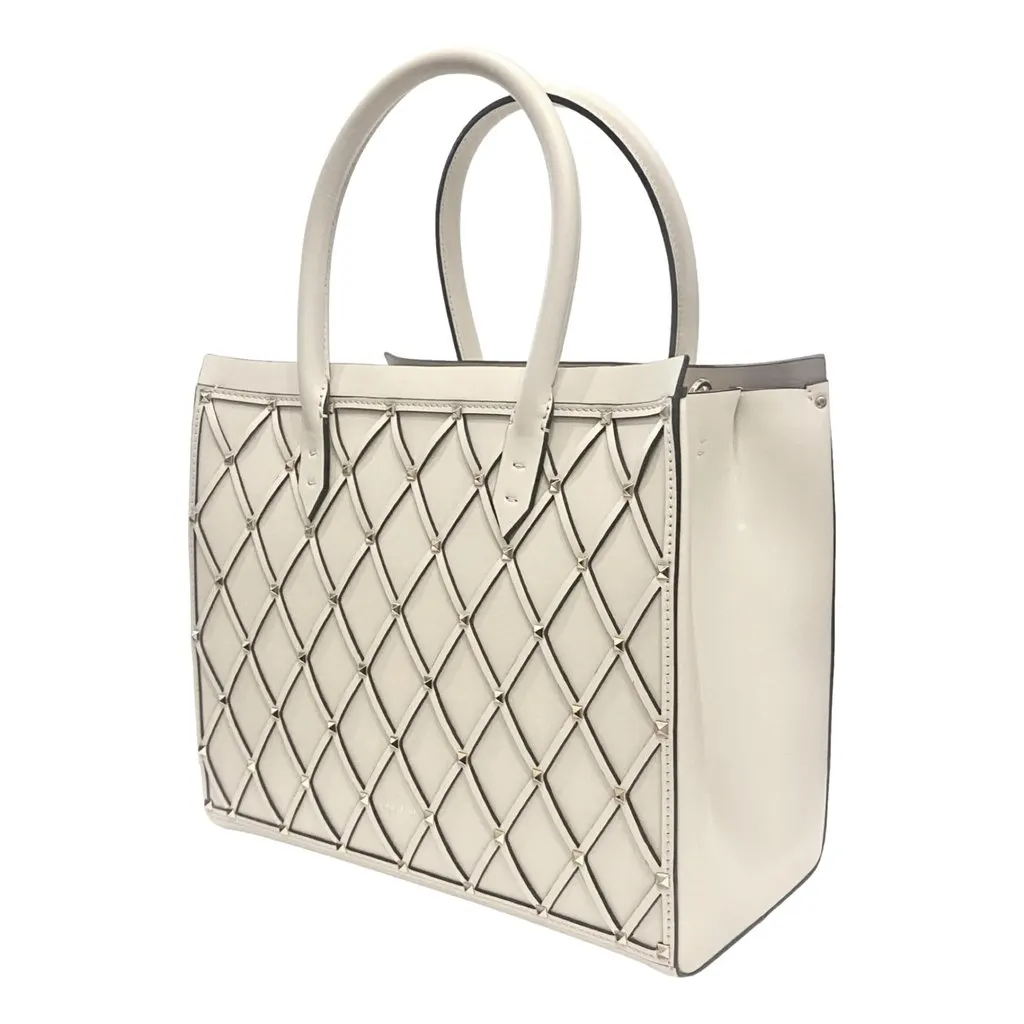 Valentino Garavani Beehive Lattice Ivory Studded Leather Crossbody Tote White Leather Never worn - Inside View