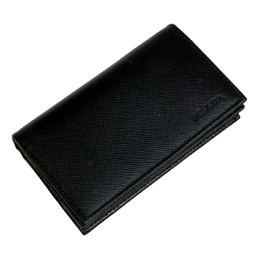 Prada Saffiano Black Snap Bifold Card Holder Wallet Black Leather Never worn - Front View