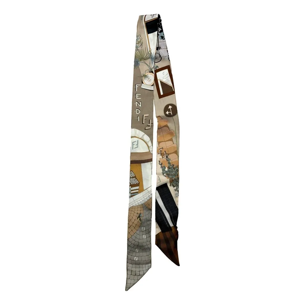 Fendi Roma Boutique Print Silk Wrappy Scarf Multicolor MultiColor Silk Never worn - Front View