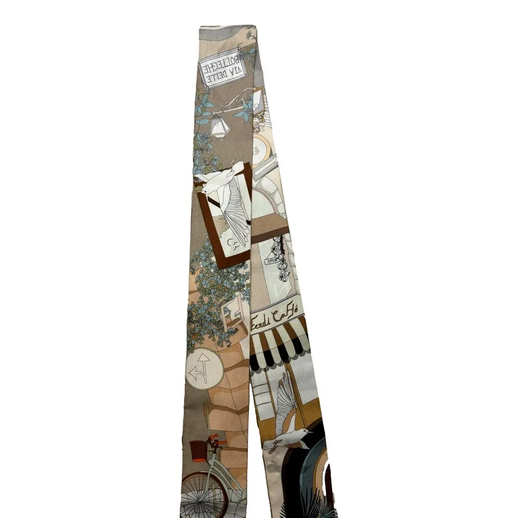Fendi Roma Boutique Print Silk Wrappy Scarf Multicolor MultiColor Silk Never worn - Inside View