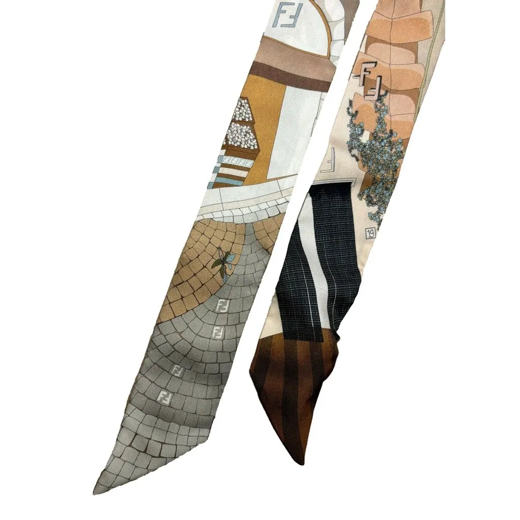 Fendi Roma Boutique Print Silk Wrappy Scarf Multicolor MultiColor Silk Never worn - Model View