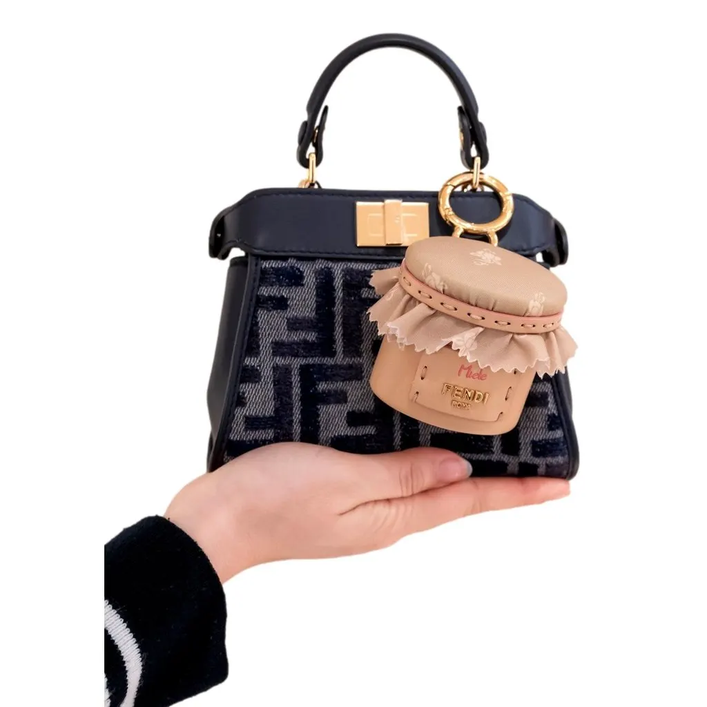 Fendi Miele Honey Pot Leather Selleria Bag Charm Keychain Trinket Holder Brown Leather Never worn - Inside View