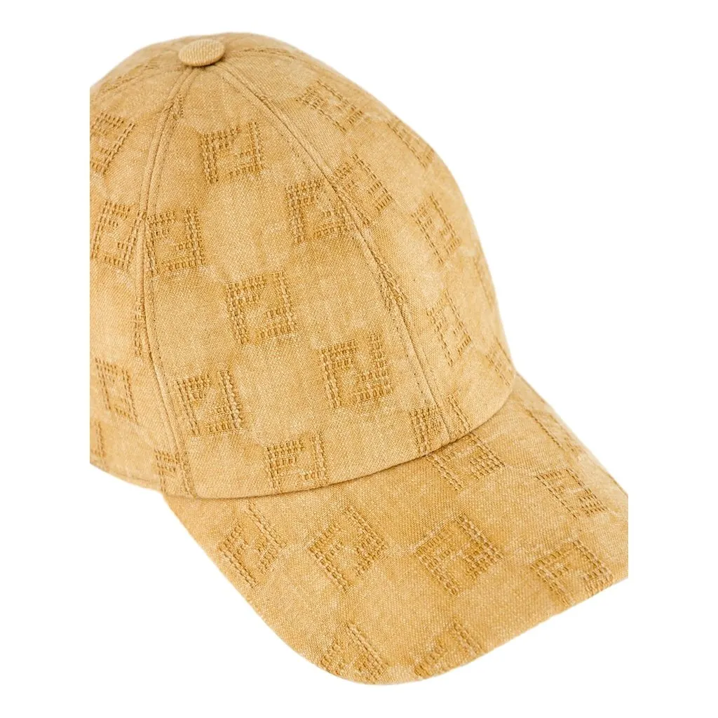 Fendi FF Canvas Baseball Cap in Mustard Tan Small Yellow Leather Never worn - Back View
