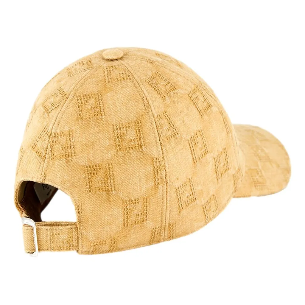 Fendi FF Canvas Baseball Cap in Mustard Tan Small Yellow Leather Never worn - Inside View