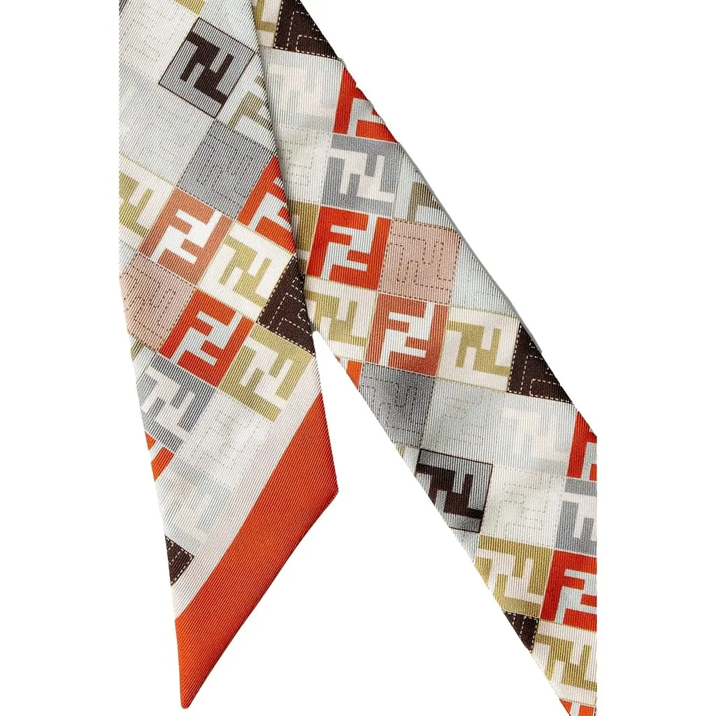 Fendi Silk Wrappy Scarf in Multicolor FF Patchwork Print Orange Silk Never worn - Back View