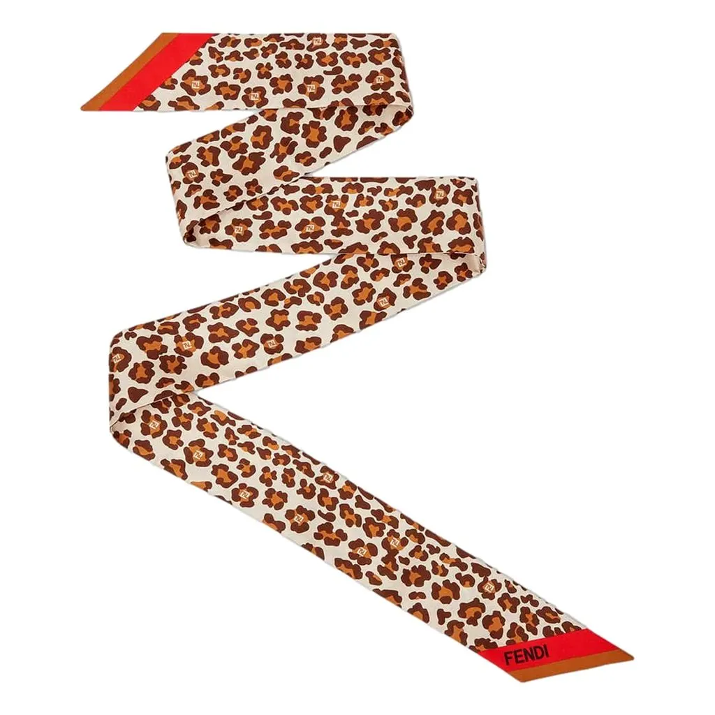 Fendi Wrappy Silk Bag Scarf in Leopard Print with Red Border
