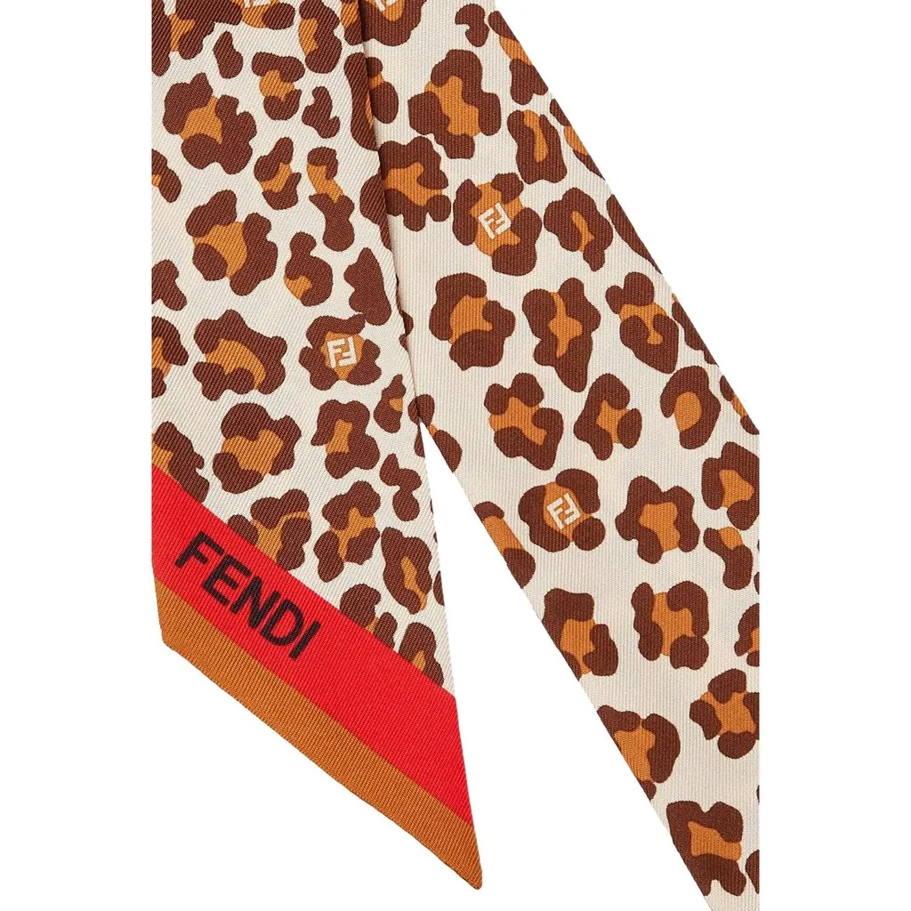 Fendi Wrappy Silk Bag Scarf in Leopard Print with Red Border Brown Silk Never worn - Back View
