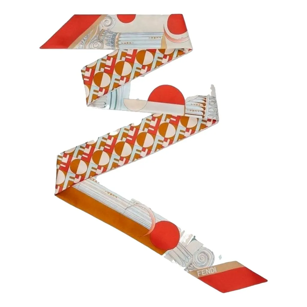 Fendi Two Sided Silk Wrappy Scarf in Red and Orange FF Print