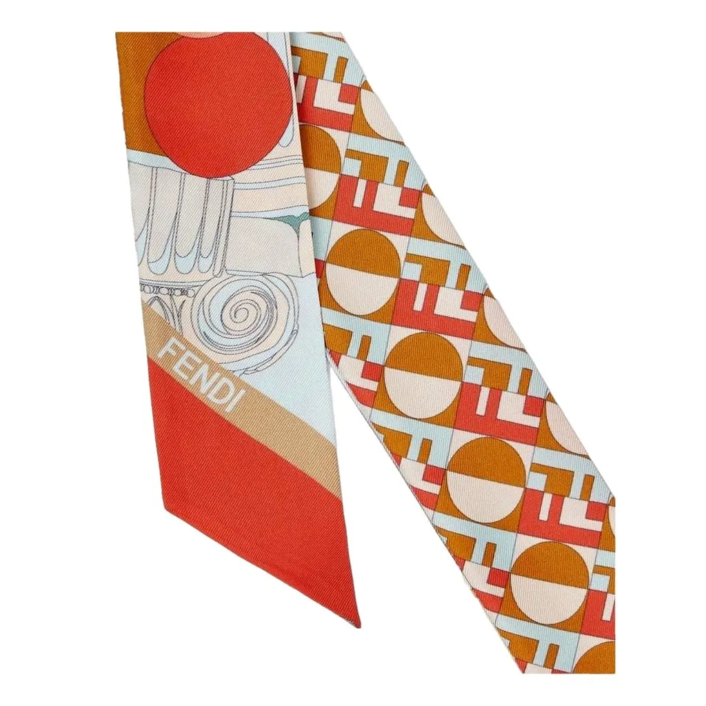 Fendi Two Sided Silk Wrappy Scarf in Red and Orange FF Print Orange Silk Never worn - Back View