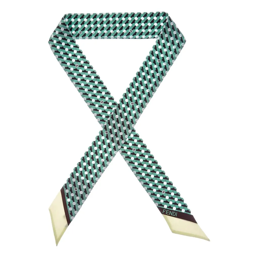 Fendi Wrappy Silk Bag Scarf in Green Geometric Print