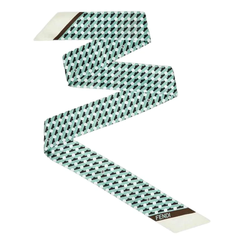 Fendi Wrappy Silk Bag Scarf in Green Geometric Print Green Silk Never worn - Back View