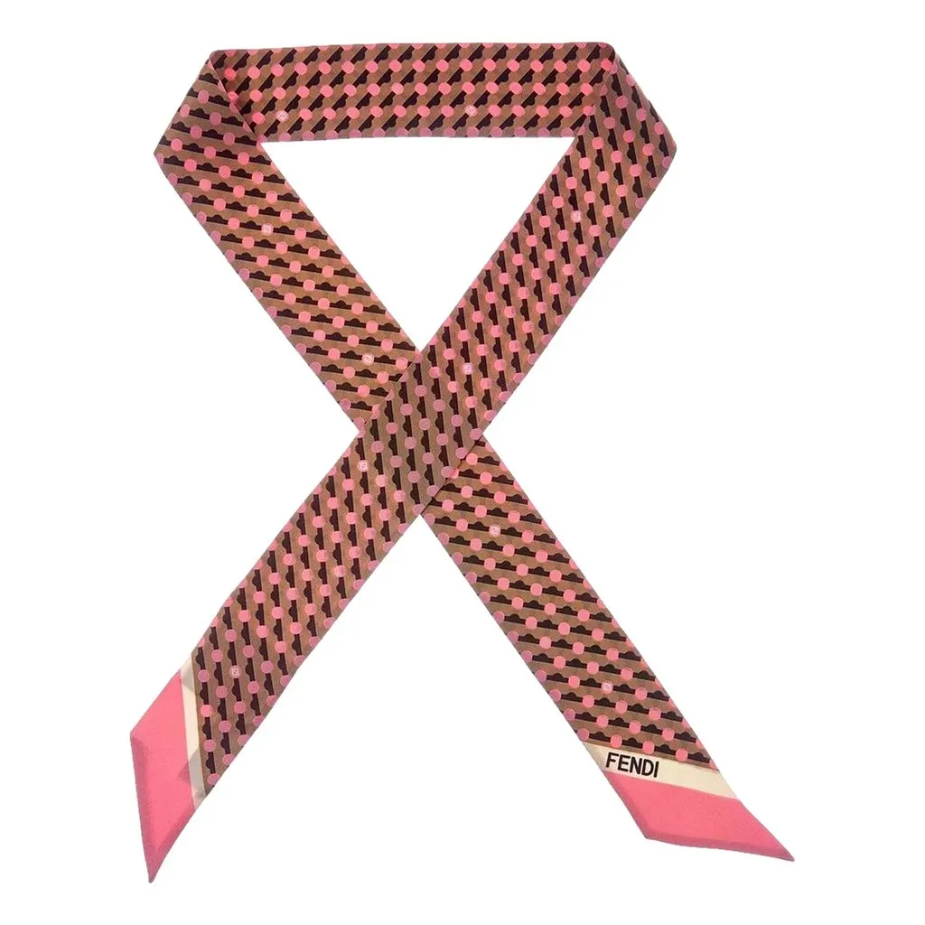 Fendi Wrappy Silk Bag Scarf in Pink and Brown Geometric Print