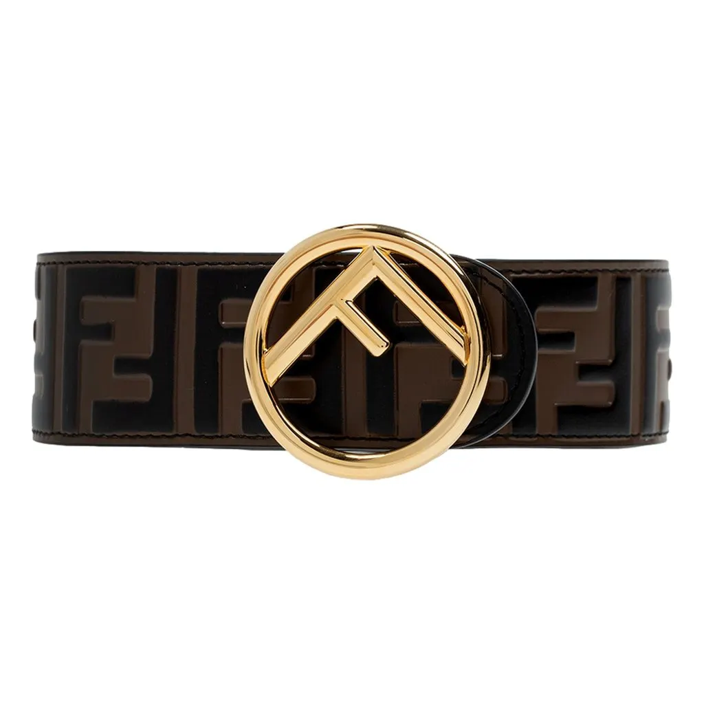 Fendi Fendi F is Fendi FF Calfskin Brown Zucca Leather Belt 70 Brown Leather Never worn - Front View