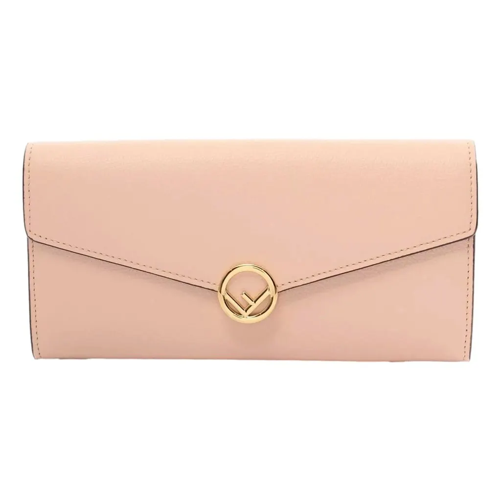 Fendi F Is Fendi Leather Long Envelope Womens Wallet Light Rose Beige Pink Pink Leather Never worn - Front View