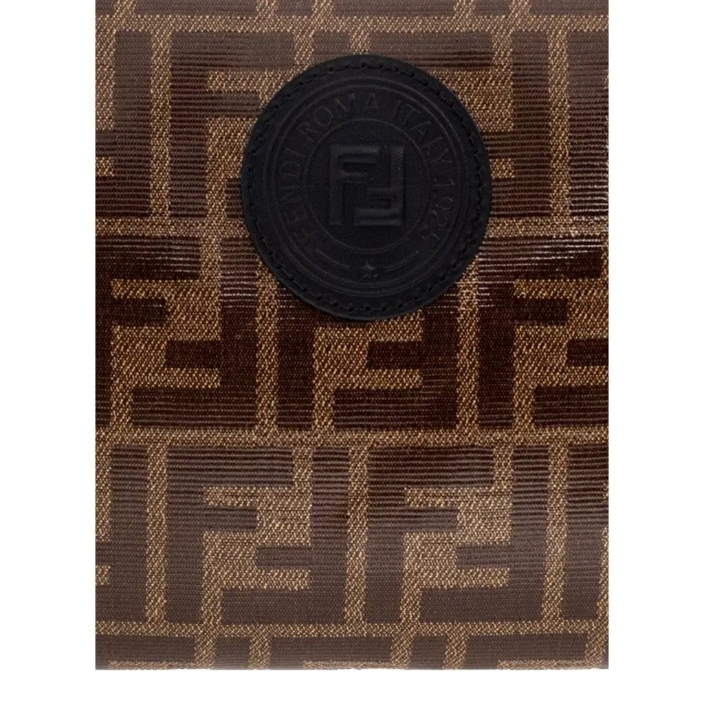 Fendi FF Zucca Brown Coated Canvas Flat Zipper Pouch Clutch Brown Canvas Never worn - Box View
