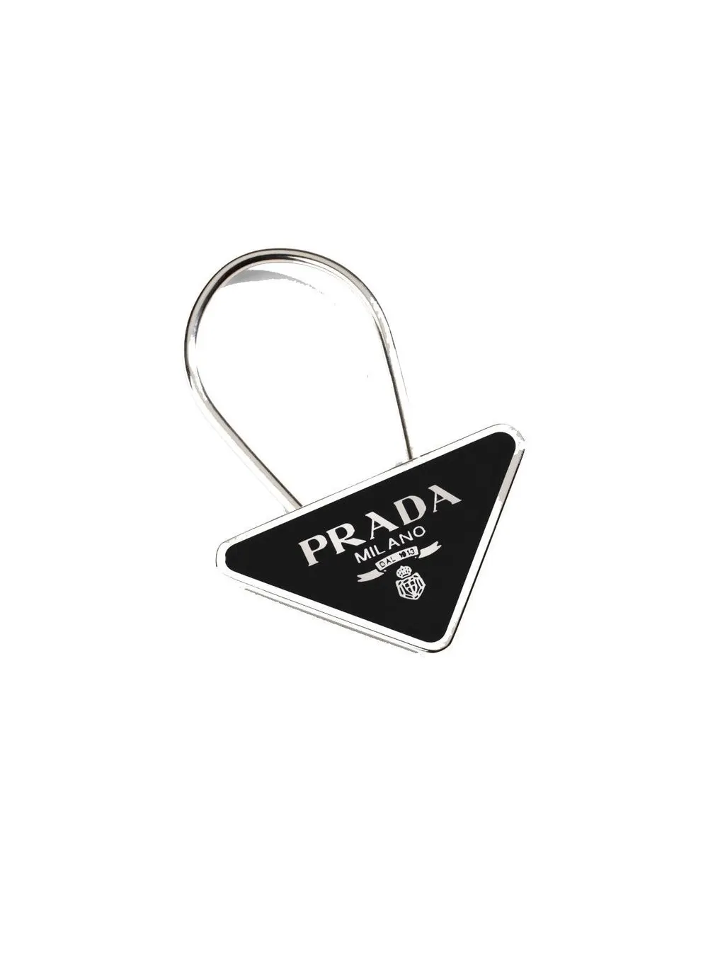 Prada Black Enameled Metal Triangle Logo Keychain Charm Black Never worn - Front View