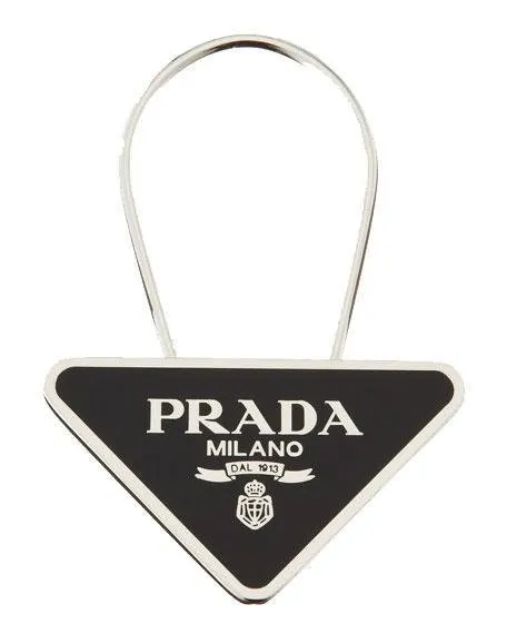 Prada Black Enameled Metal Triangle Logo Keychain Charm Black Never worn - Back View